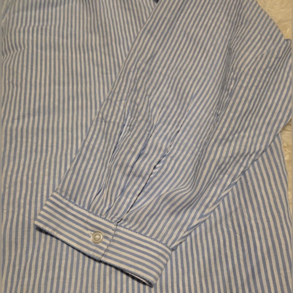 Popover Fit Size XL Blue & White Women's Ruffled V  Neck 3/4 Length Sleeve EUC - Picture 5 of 6